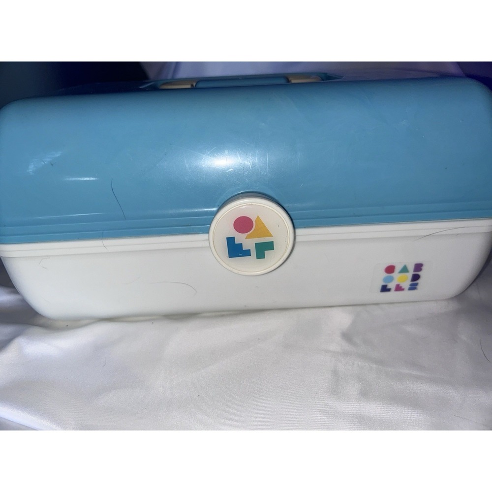 Caboodles Make Up Case With Mirror White And Aqua Travel Case Cosmetics